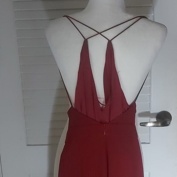 Luxxel Strapped Keyhole Front  Burgundy Wide Leg  Belted  Elastoc Jumpsuit M - Picture 4 of 13